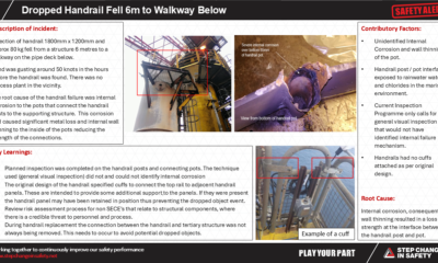 Dropped Handrail Fell 6m to walkway below
