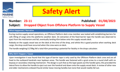 Dropped Object from Offshore Platform to Supply Vessel