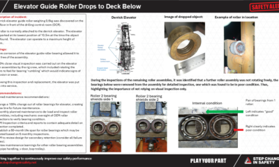 Elevator Guide Roller Drops to Deck Below