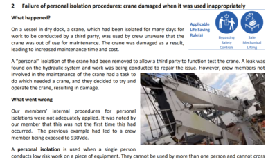 Failure of personal isolation procedures crane damaged when it was used inappropriately