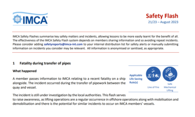 Fatality during transfer of pipes