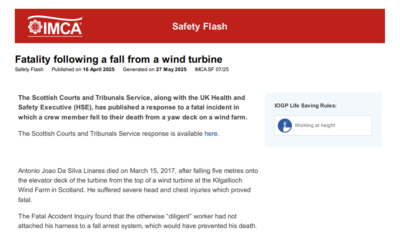 Fatality following a fall from a wind turbine