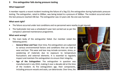 Fire extinguisher fails during pressure testing