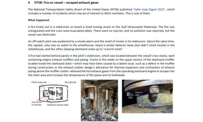 Fire on vessel escaped exhaust gases