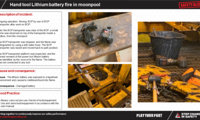 Hand tool Lithium battery fire in moonpool