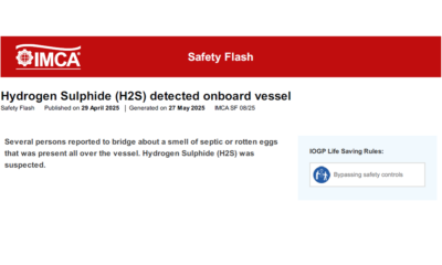 Hydrogen Sulphide H2 S detected onboard vessel