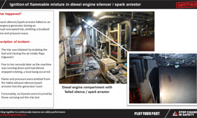 Ignition of flammable mixture in diesel engine silencer spark arrestor