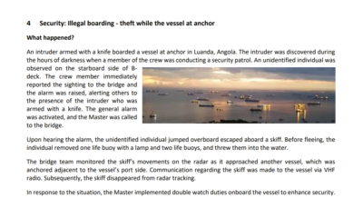 Illegal boarding theft while the vessel at anchor