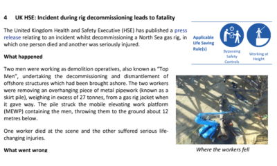 Incident during rig decommissioning leads to fatality