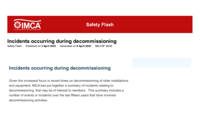 Incidents occurring during decommissioning