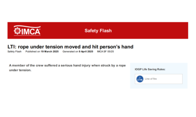 LTI rope under tension moved and hit persons hand