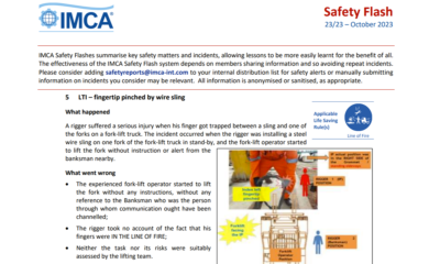 LTI fingertip pinched by wire sling