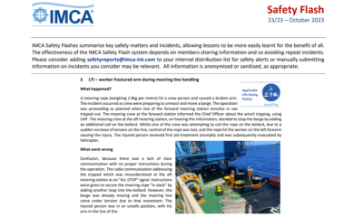 LTI worker fractured arm during mooring line handling