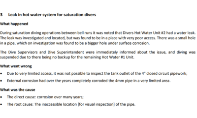 Leak in hot water system for saturation divers