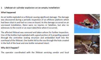 Lifeboat air cylinder explosion on an empty installation