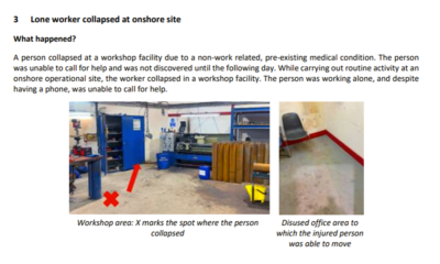 Lone worker collapsed at onshore site