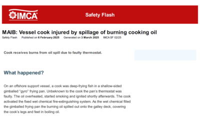 MAIB Vessel cook injured by spillage of burning cooking oil