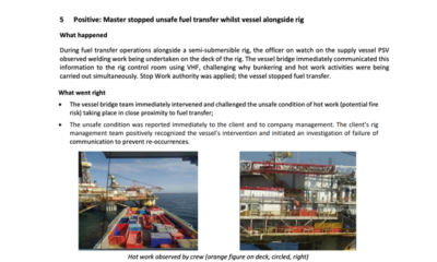 Positive Master stopped unsafe fuel transfer whilst vessel alongside rig