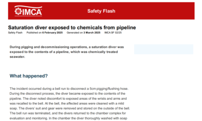 Saturation diver exposed to chemicals from pipeline