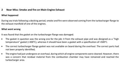 Smoke and fire on Main Engine Exhaust