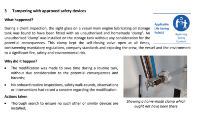 Tampering with approved safety devices