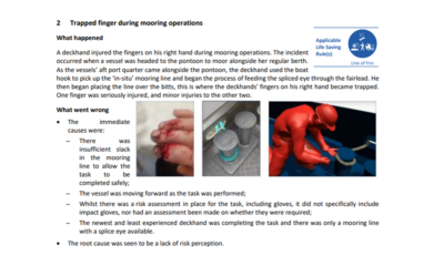 Trapped finger during mooring operations