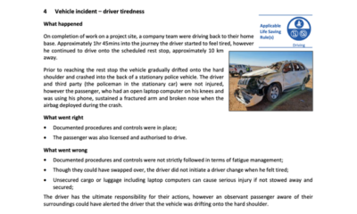 Vehicle incident driver tiredness