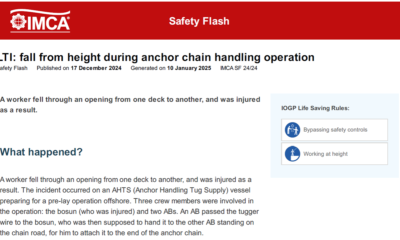 Fall from height during anchor chain handling operation