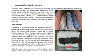 Hazard from discarded munitions