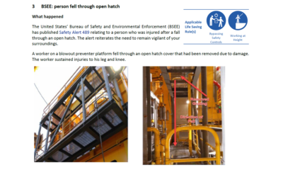 Person fell through open hatch