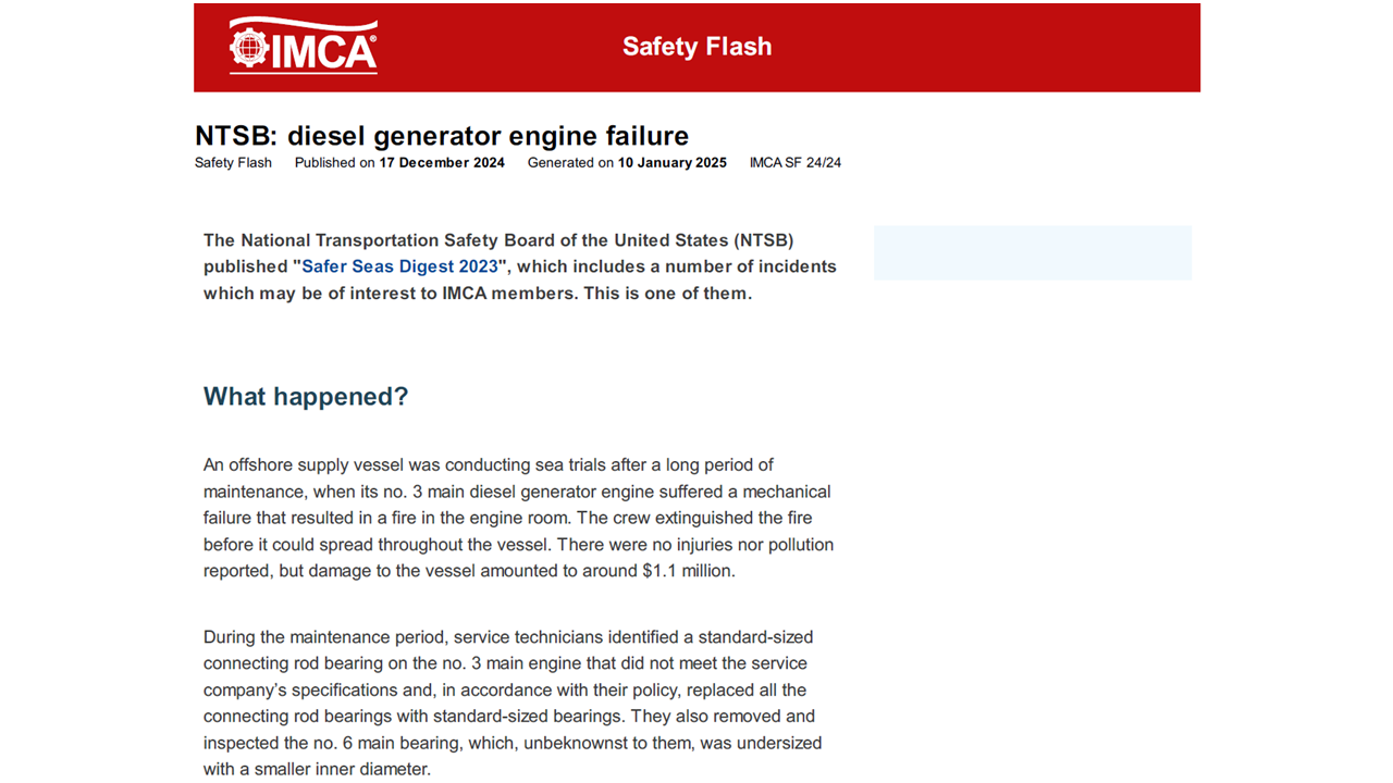 Diesel generator engine failure