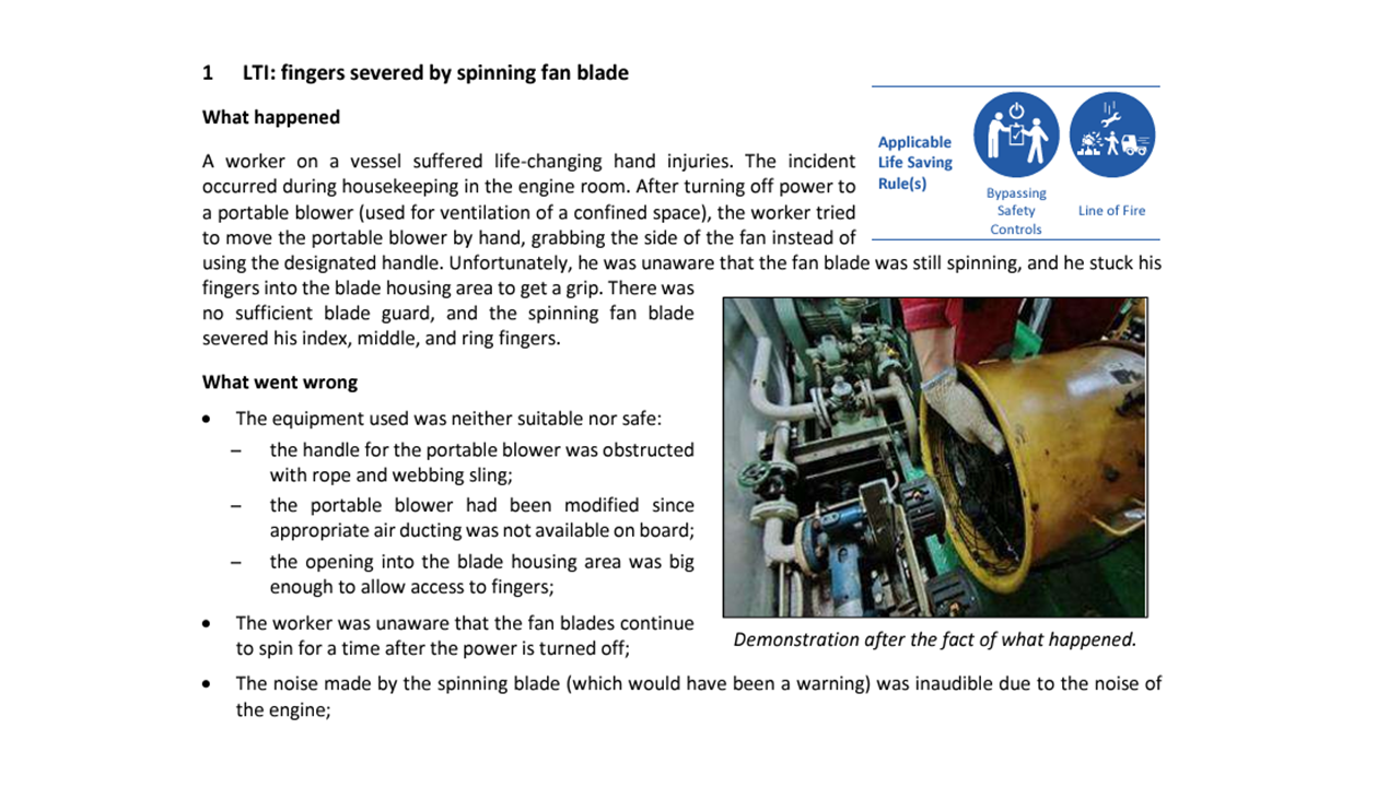 Fingers severed by spinning fan blade