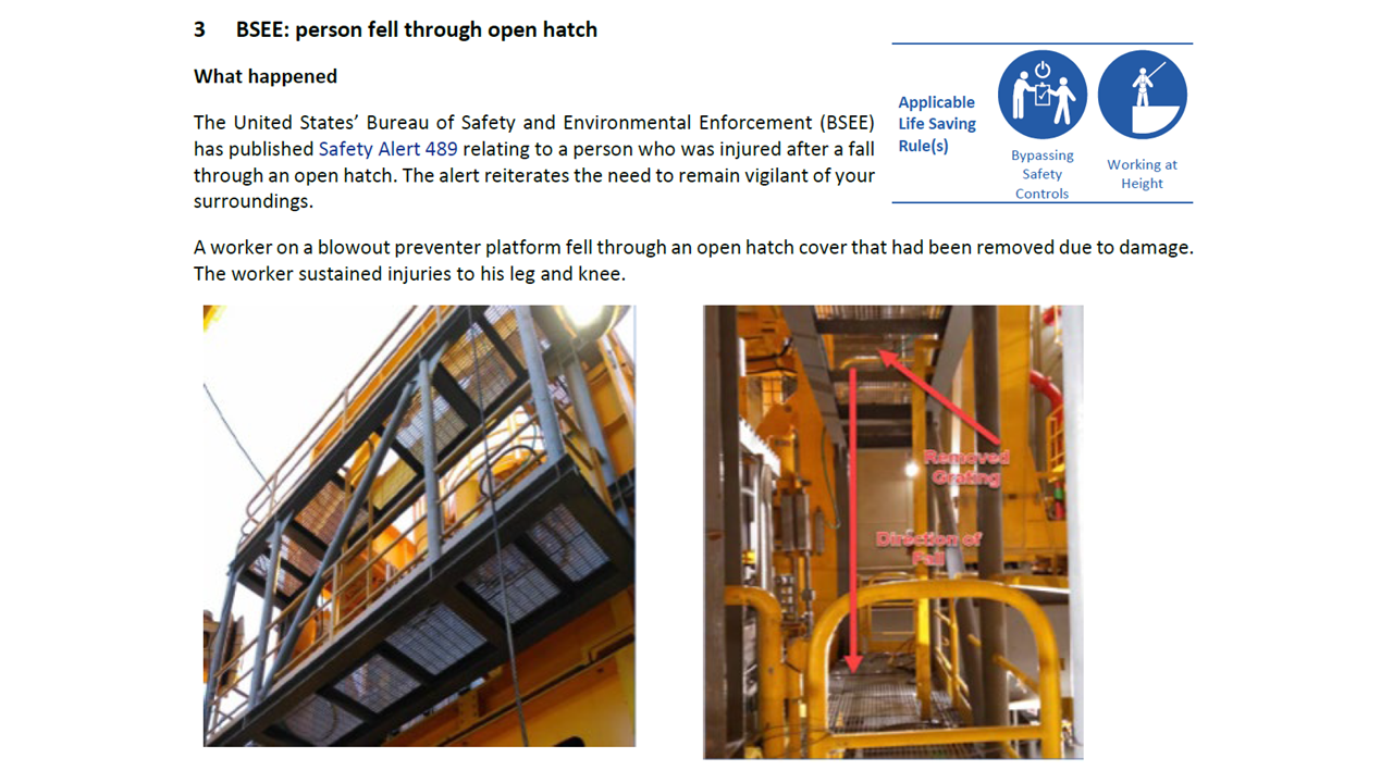 Person fell through open hatch